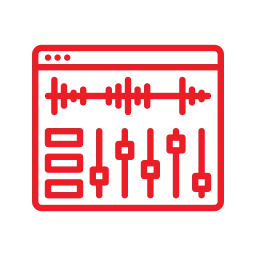 a red line art of a sound mixer
