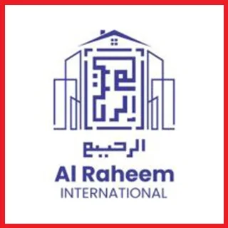 a logo with blue lines and a building